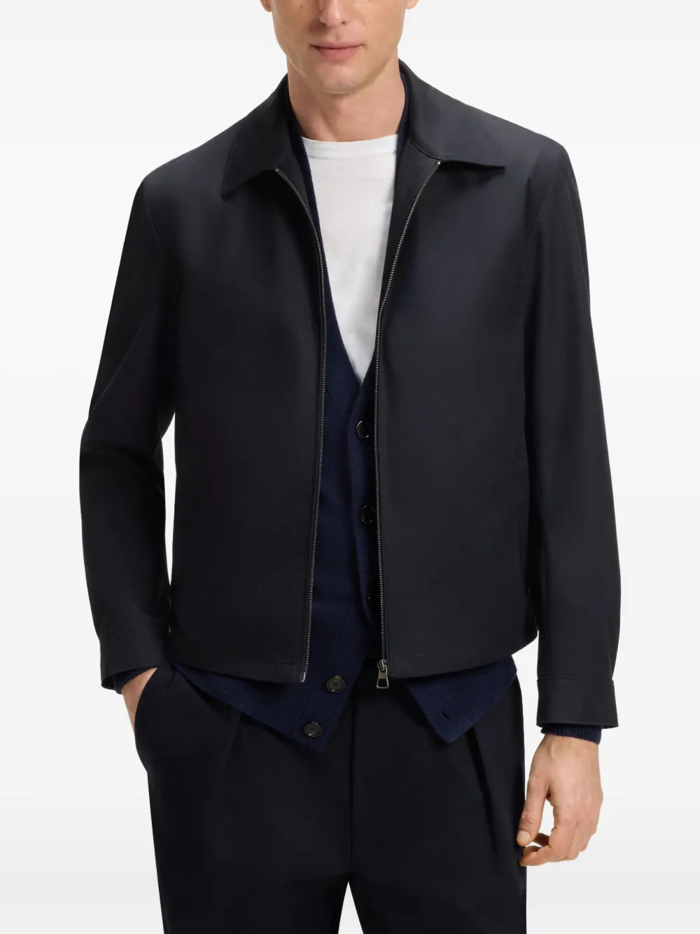 BOSS x David Beckham jack met klassieke kraag en rits Blauw