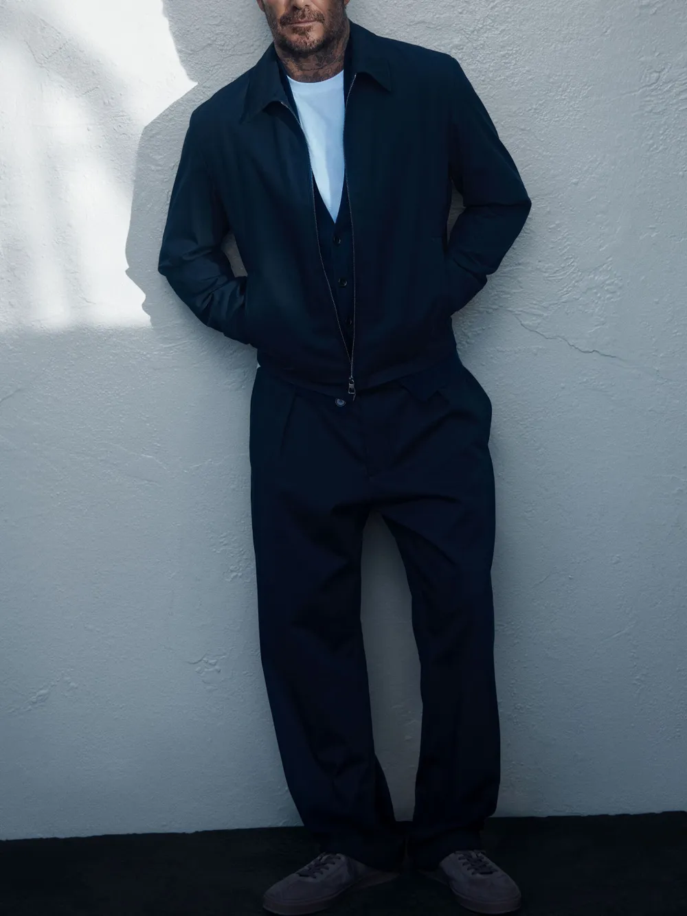 BOSS BECKHAM ブルゾン ダークブルー BOSS x David Beckham classic-collar Zip Jacket | Blue | FARFETCH