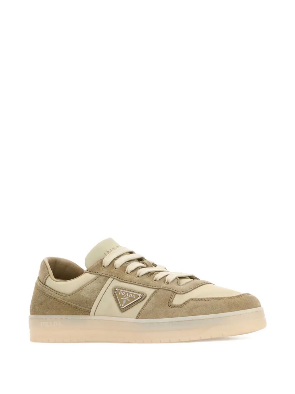 Prada Downtown sneakers met suède vlakken Beige