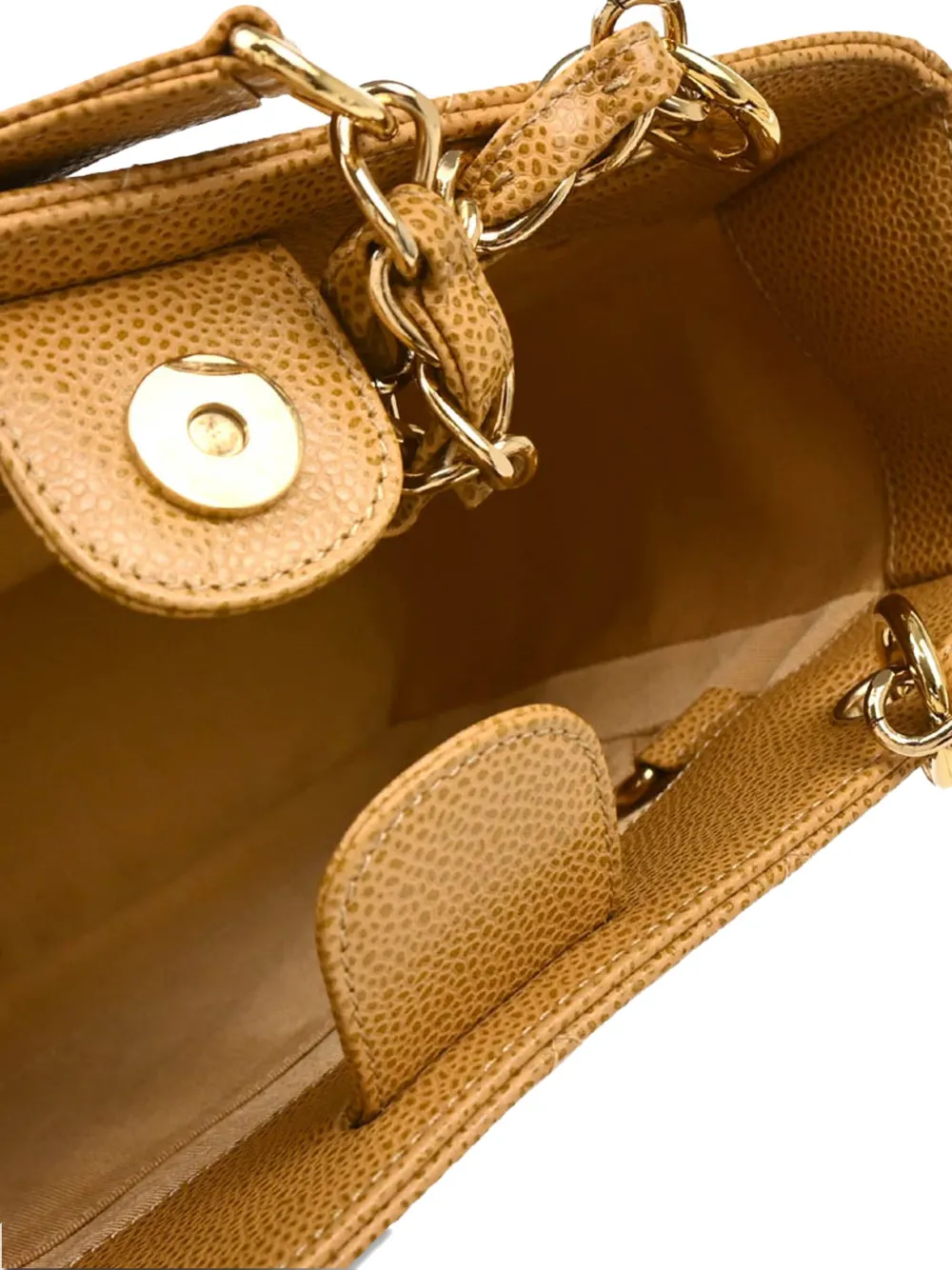 Pre-owned Chanel 2003 Petite Chain Shopping Tote Bag In Neutrals