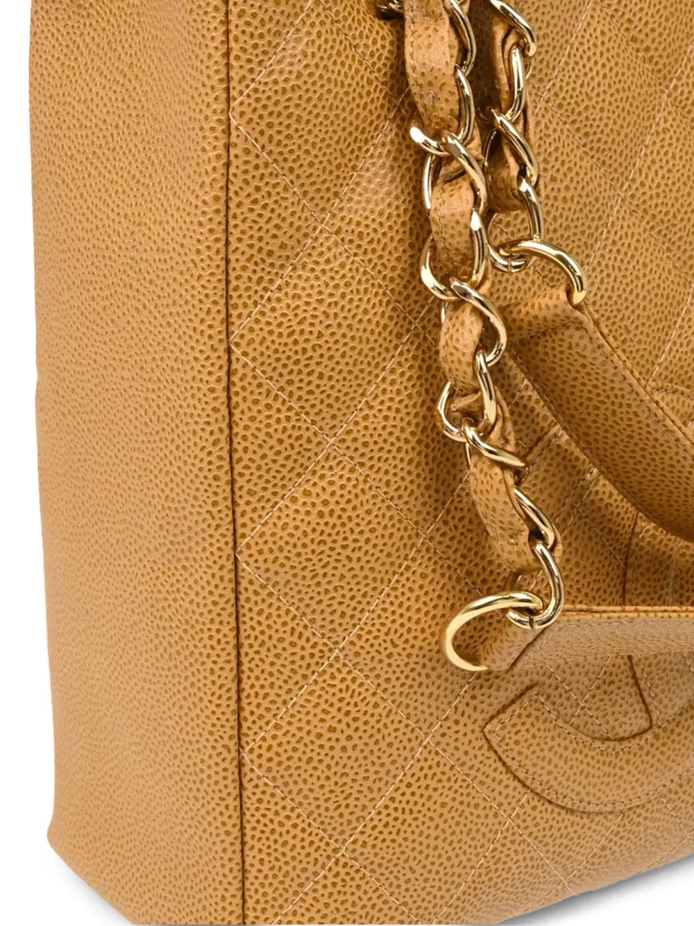 Pre-owned Chanel 2003 Petite Chain Shopping Tote Bag In Neutrals