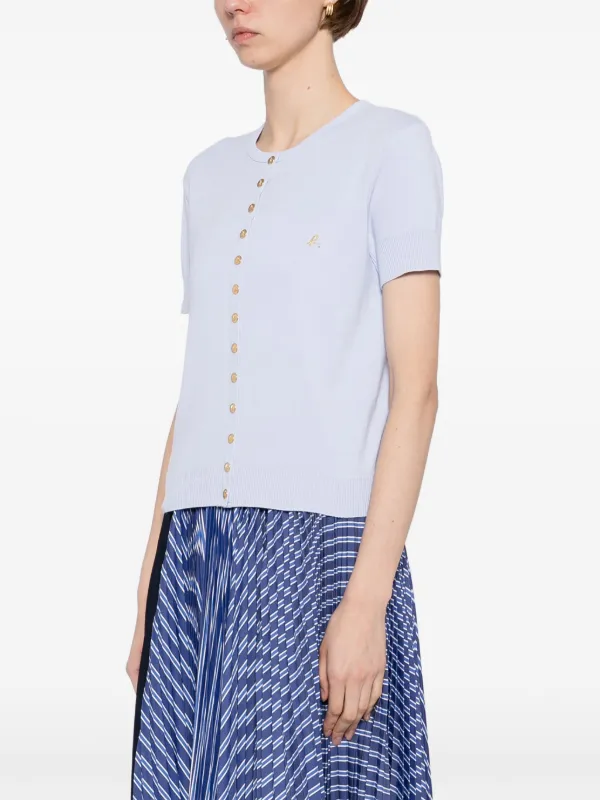 Agnès b. Swing short-sleeved Cotton Snap Cardigan | Blue | FARFETCH BH