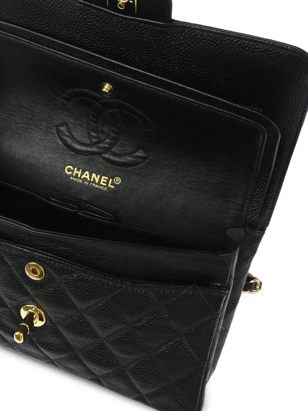 Pre-owned Chanel 2002 Small Classic Double Flap Shoulder Bag In Black
