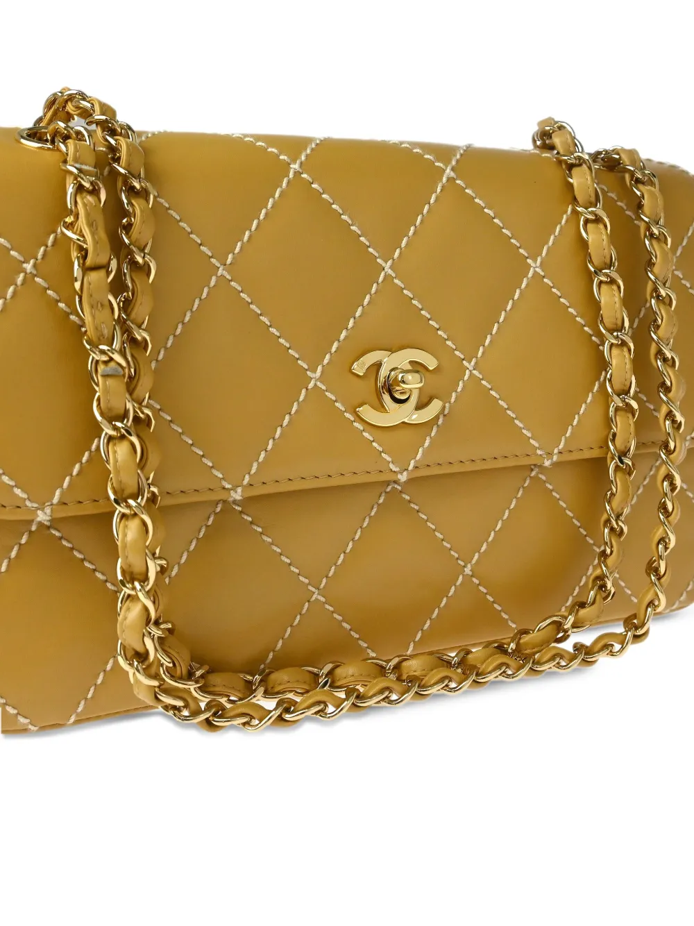 Pre-owned Chanel 2002 Wild Stitch Straight Flap Shoulder Bag In Neutrals