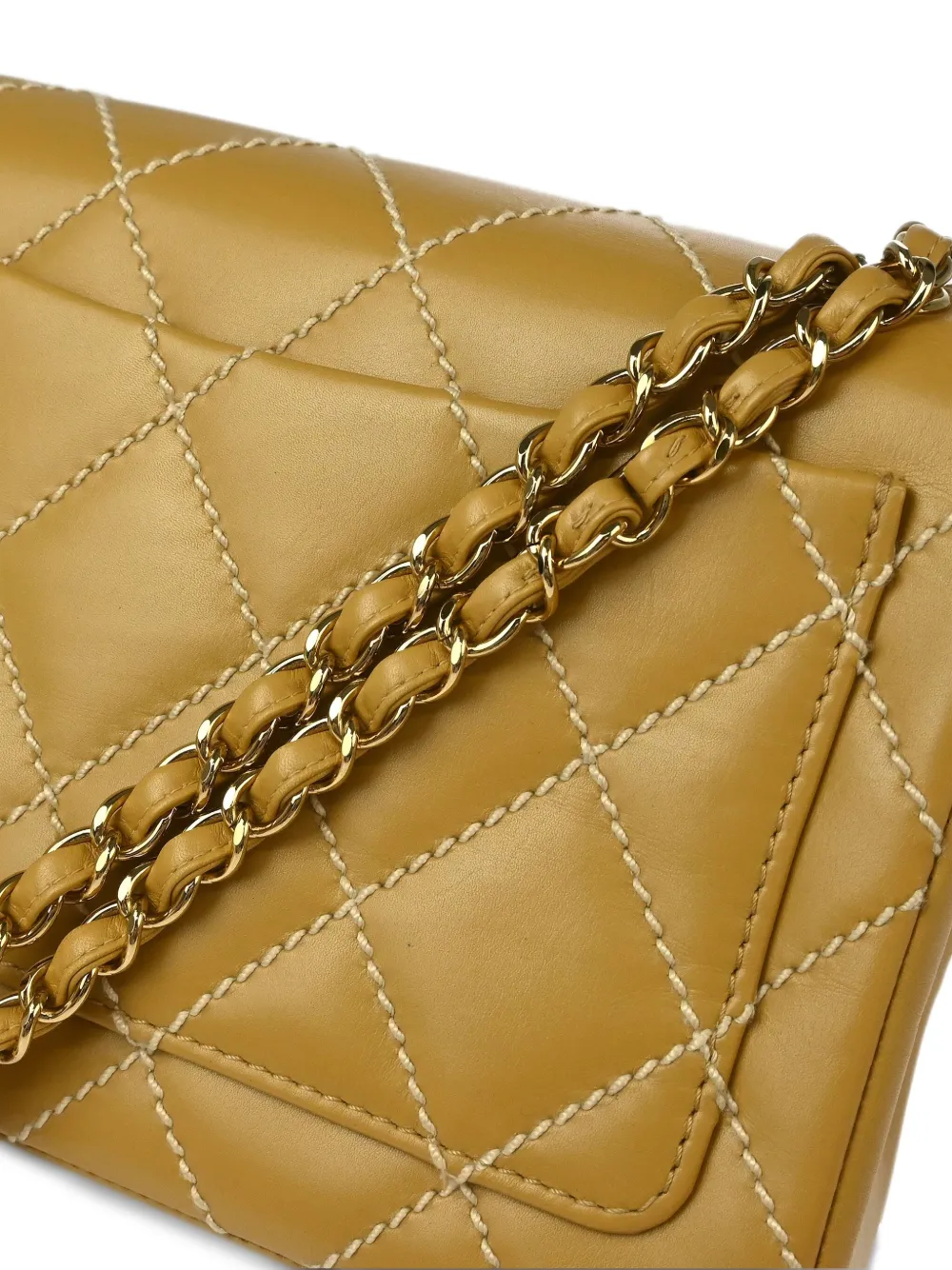 Pre-owned Chanel 2002 Wild Stitch Straight Flap Shoulder Bag In Neutrals