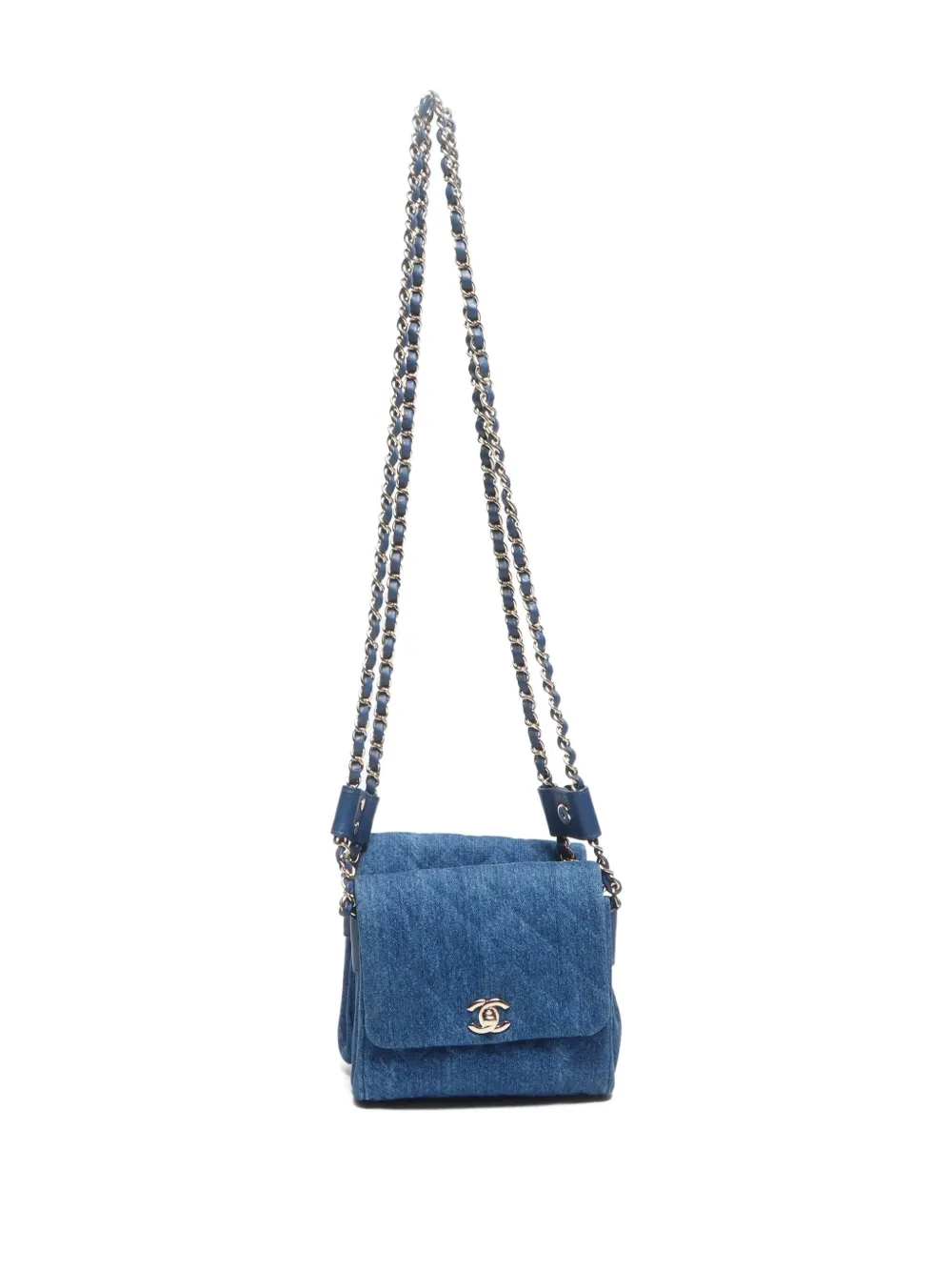 Pre-owned Chanel 2019 Chain Denim Shoulder Bag In Blue