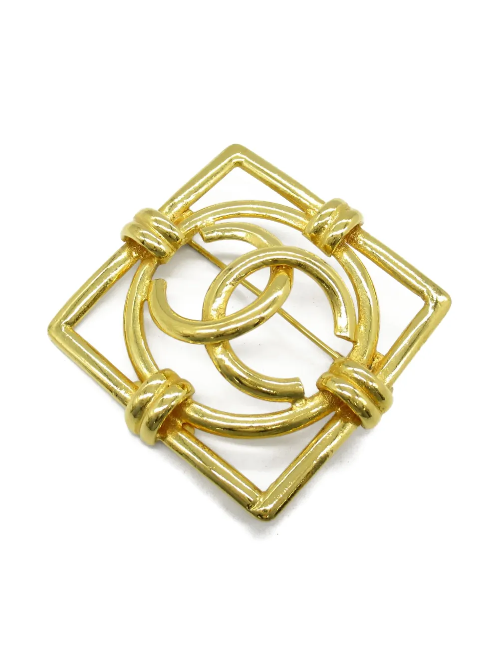 Pre-owned Chanel 1986-1988 Interlocking Cc Brooch In Gold