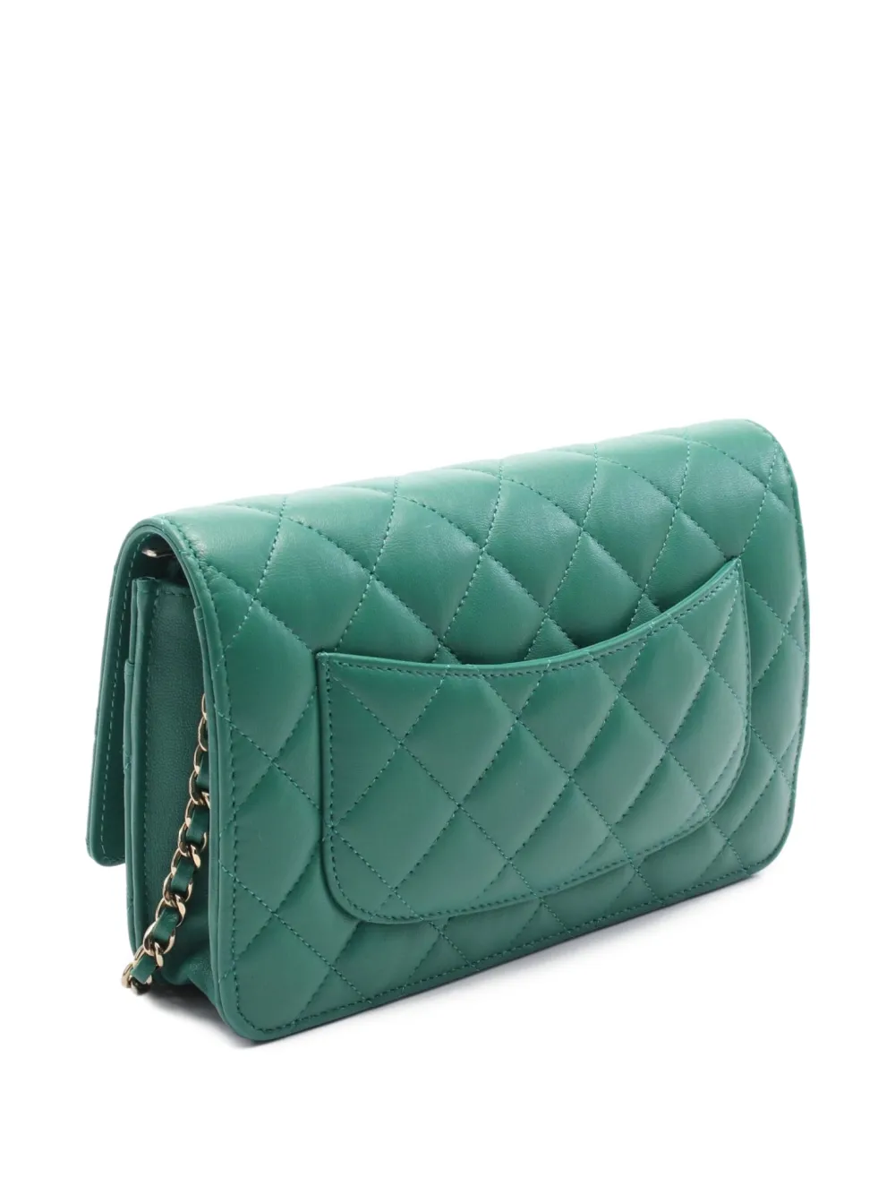 Pre-owned Chanel 2021 Quilted Wallet On Chain In Green