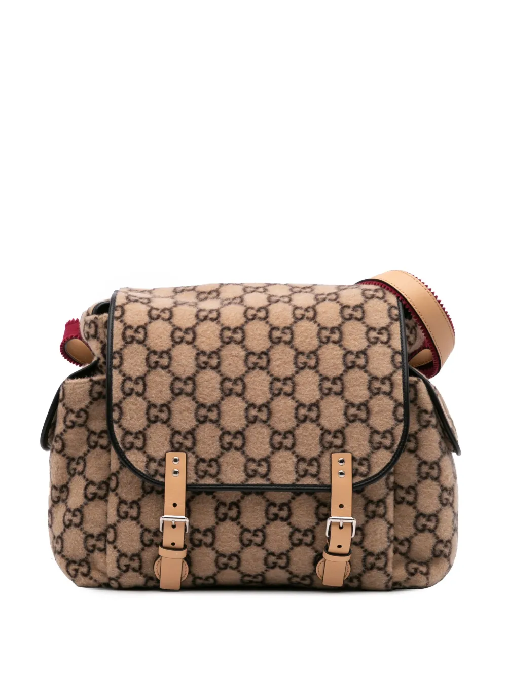 Pre-owned Gucci 2016-2024 Gg Wool Diaper Bag Crossbody Bag In Brown