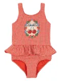 Konges Sløjd gingham cherry-print swimsuit - Red
