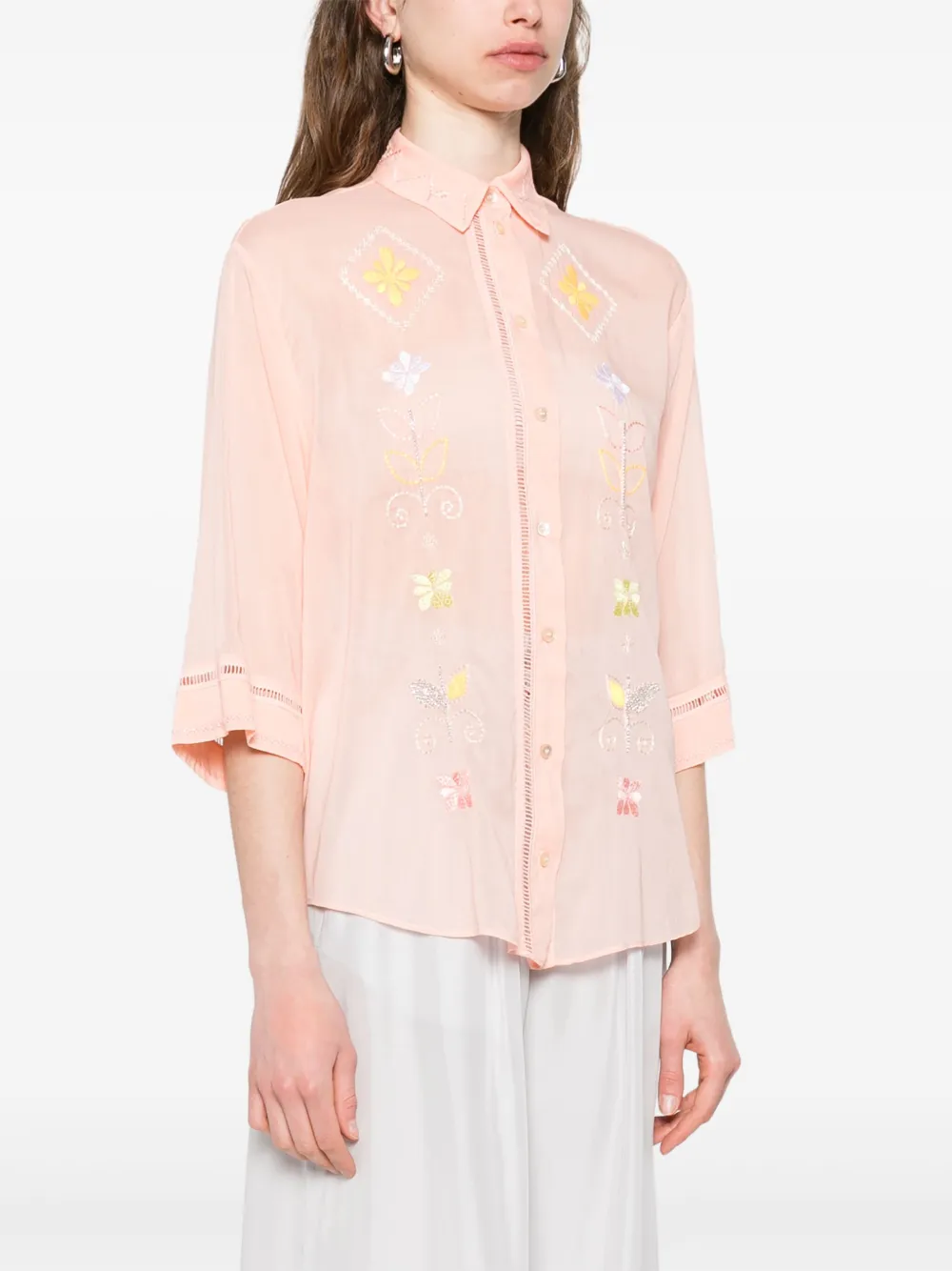 Forte Blouse met geborduurde bloemen Oranje