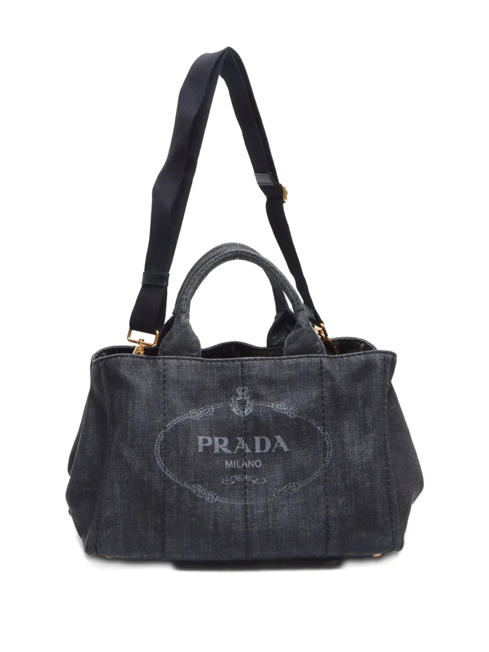 Pre-owned Prada 2000-2020 Medium Canapa Two-way Handbag In Black
