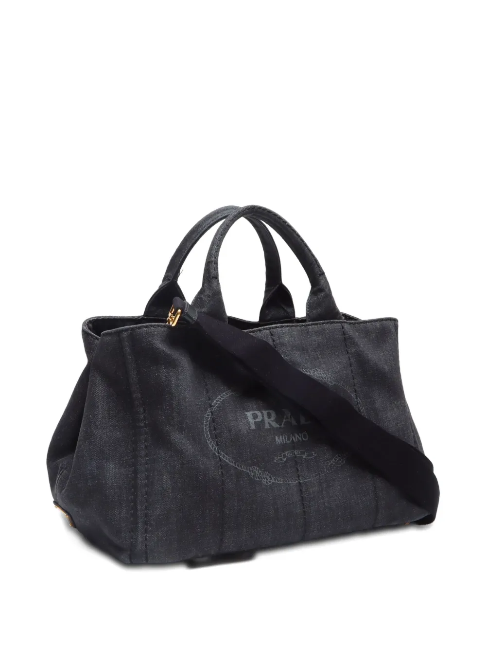 Pre-owned Prada 2000-2020 Medium Canapa Two-way Handbag In Black