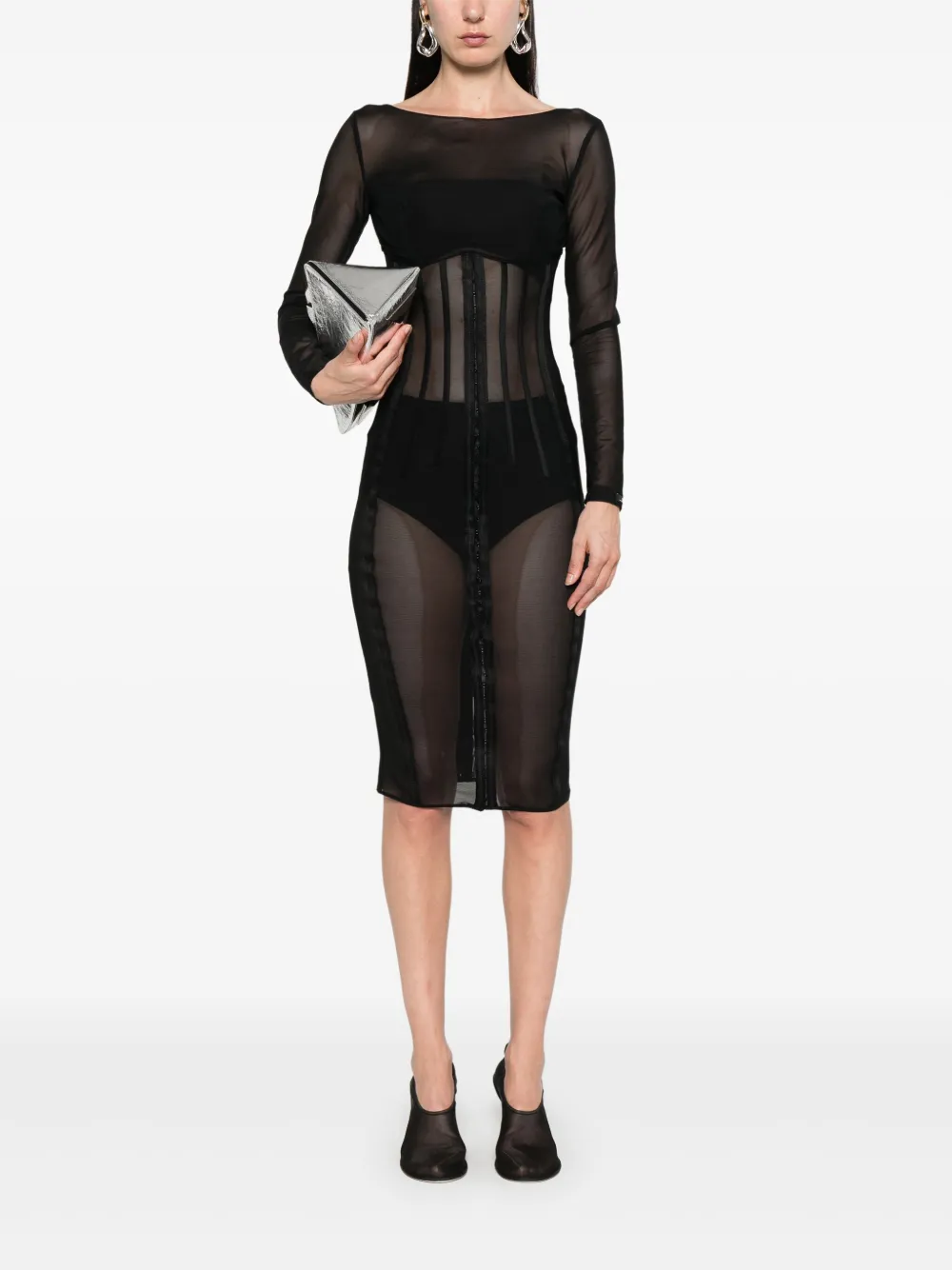 Elisabetta Franchi tulle midi dress - Zwart