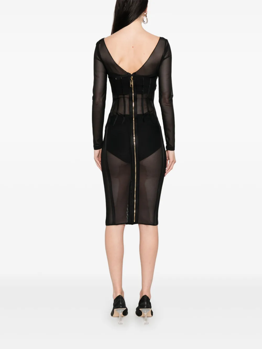 Elisabetta Franchi Tulle Midi Dress In Black