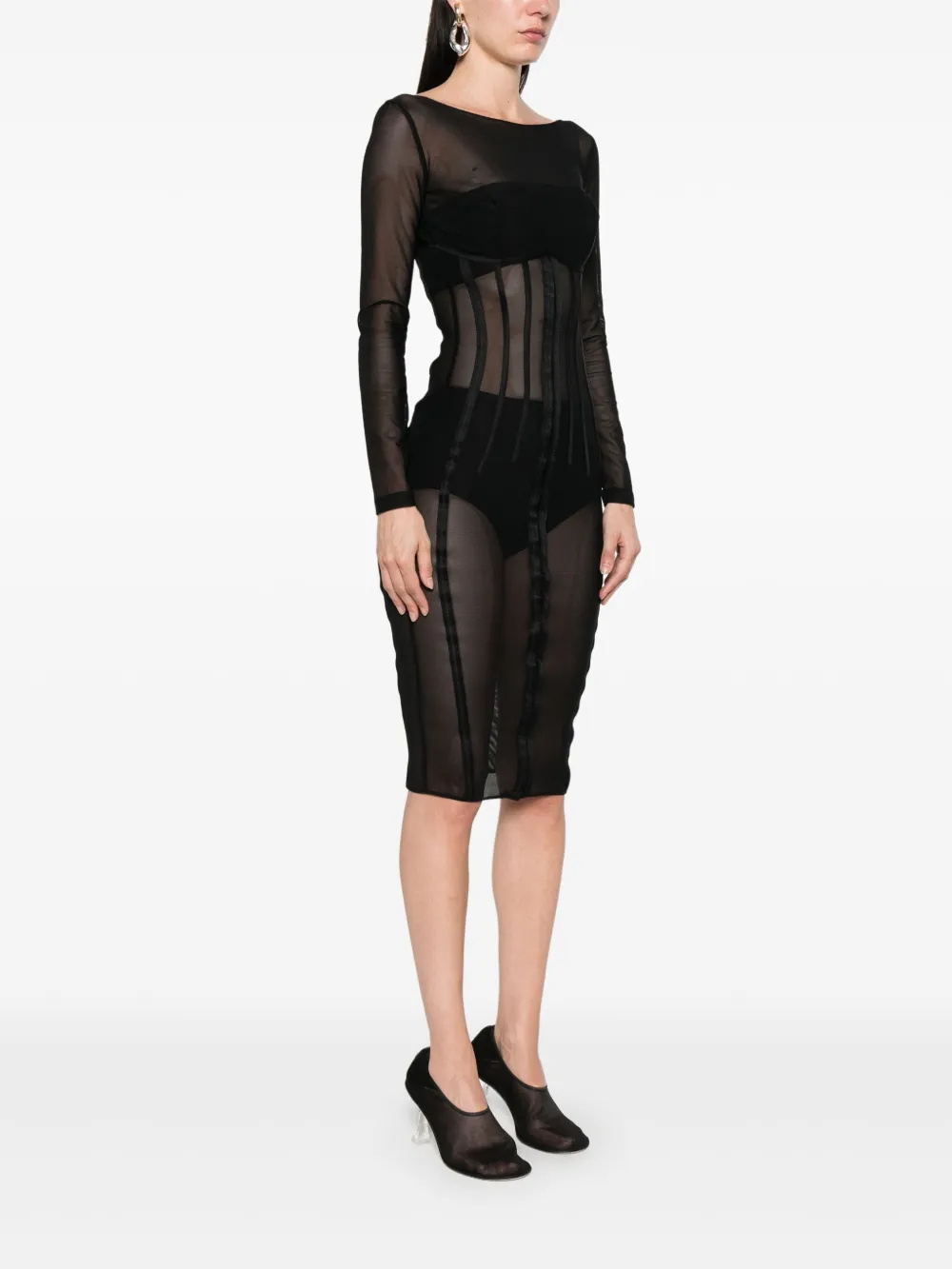 Elisabetta Franchi Tulle Midi Dress In Black