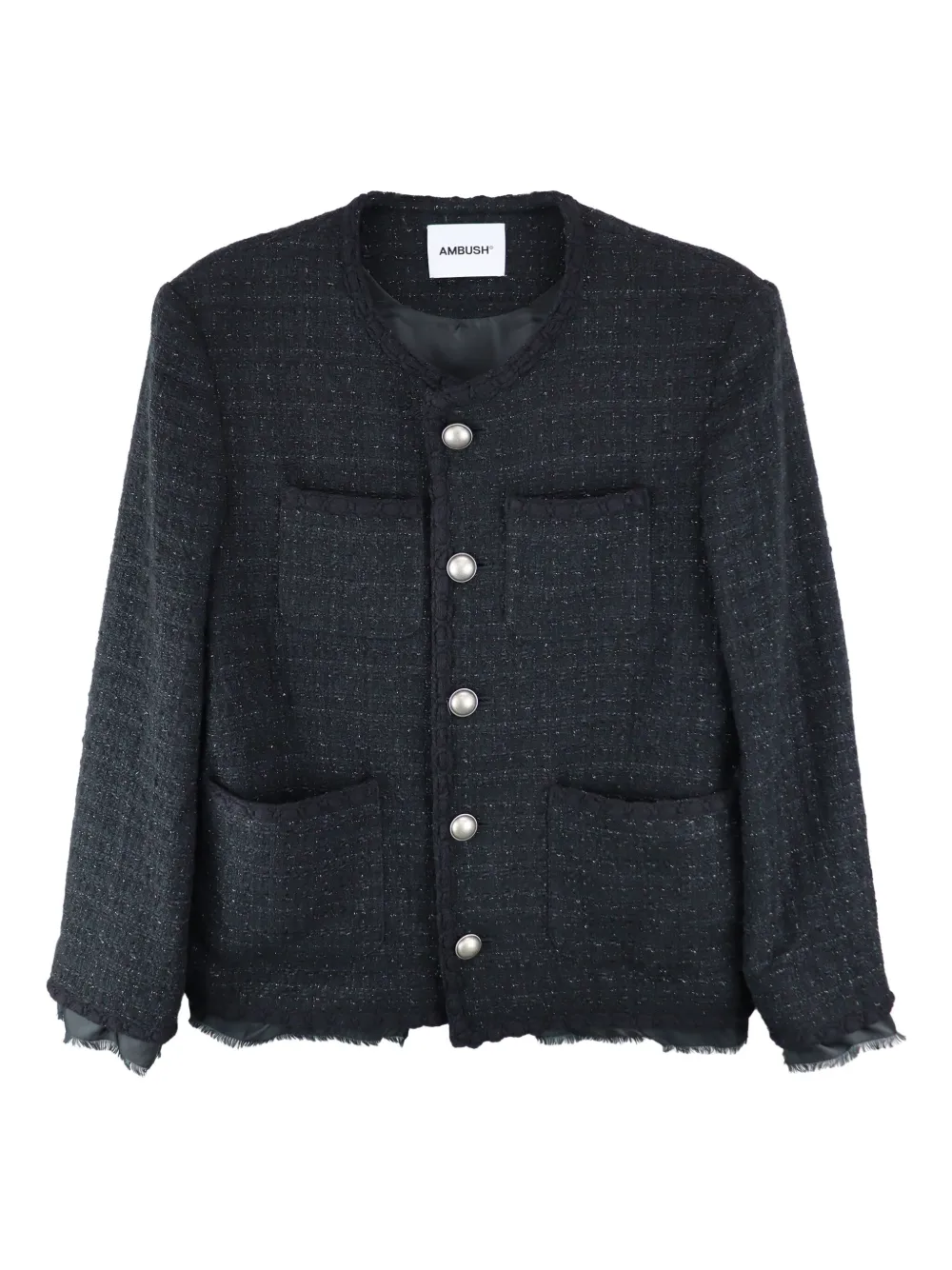 AMBUSH frayed-hem tweed jacket | Black | Image 1