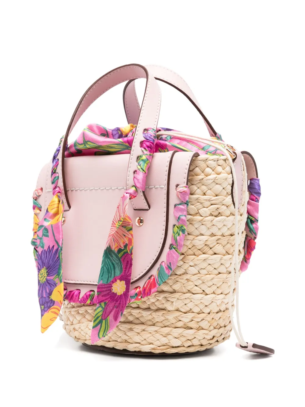 Cuba Lab Handbag With Woven Straw Base In Pink