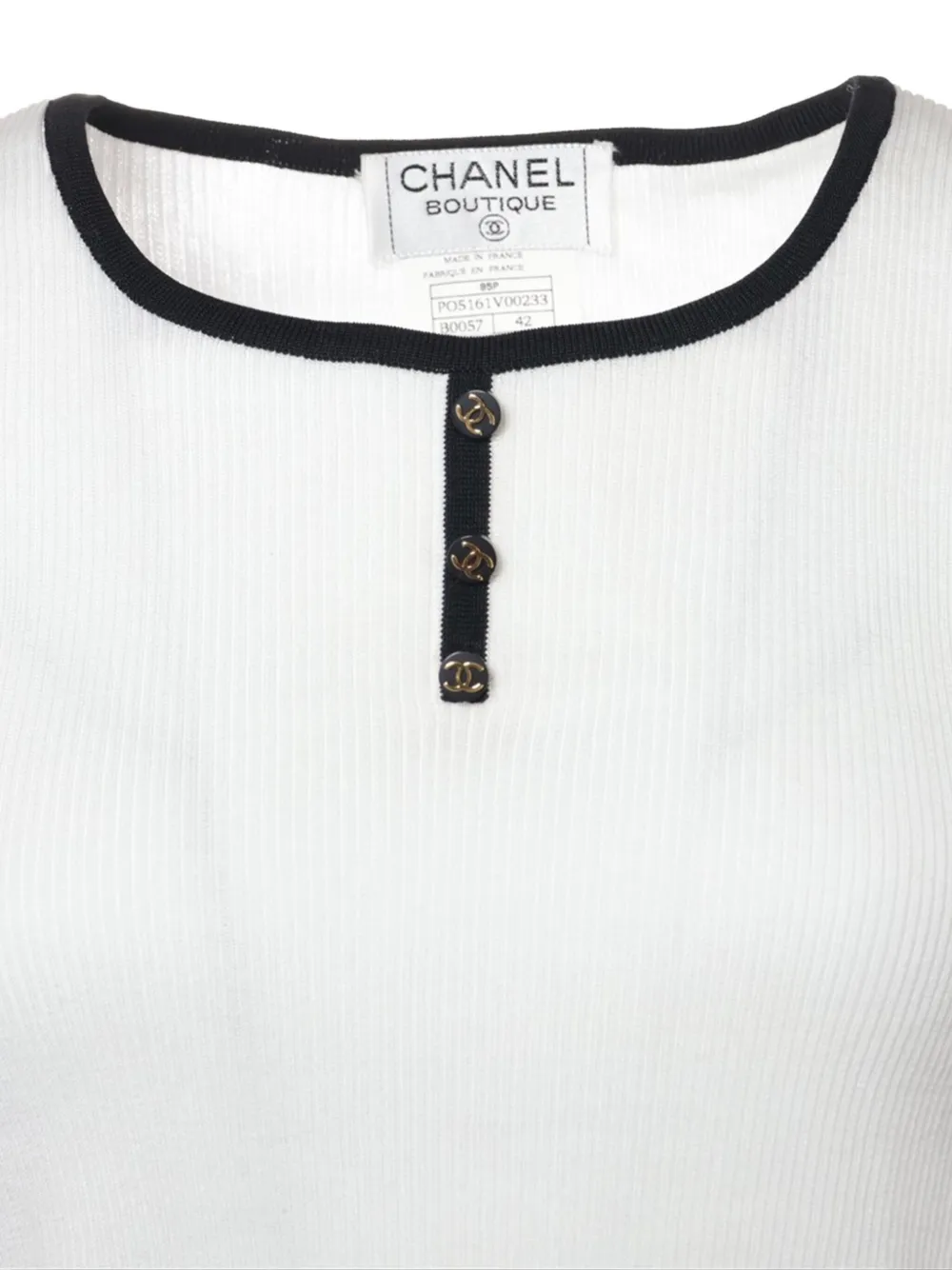 Pre-owned Chanel 1995 Fine-ribbed T-shirt In White