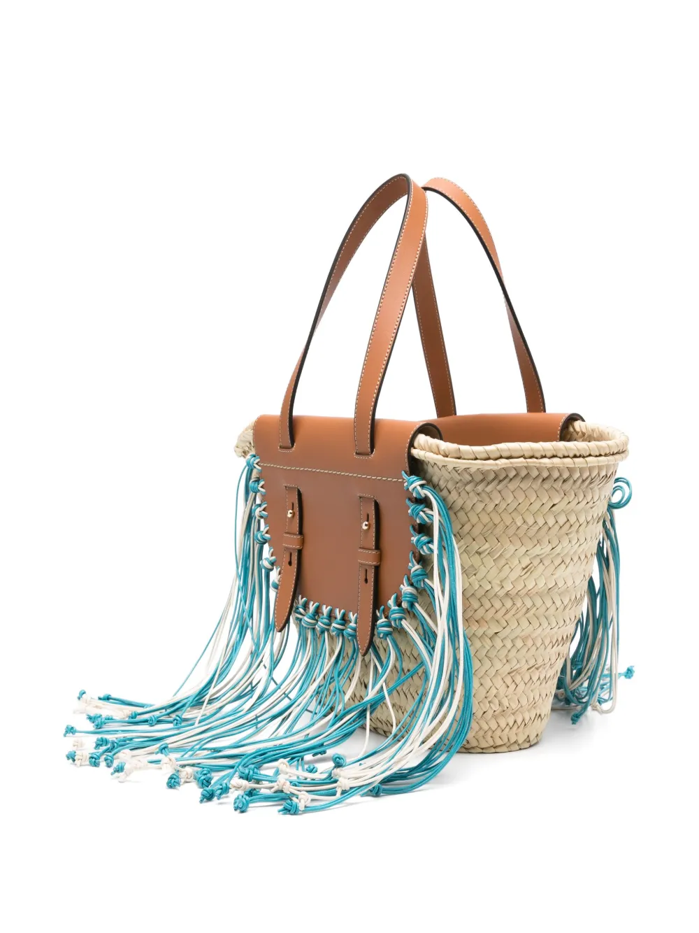 Cuba Lab Structured Brown Handbag With Woven Straw In Neutrals