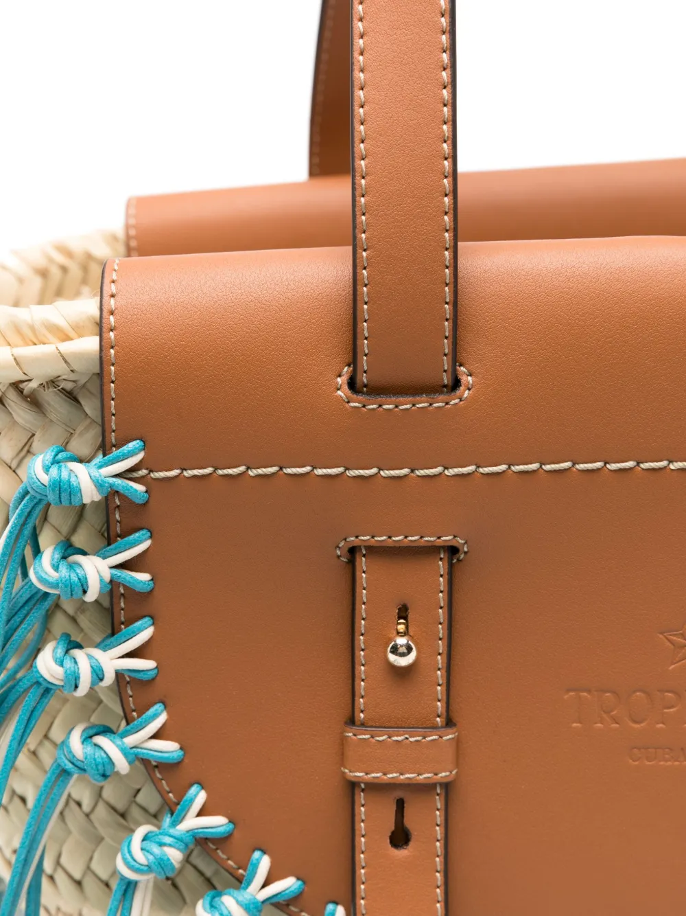 Cuba Lab Structured Brown Handbag With Woven Straw In Neutrals