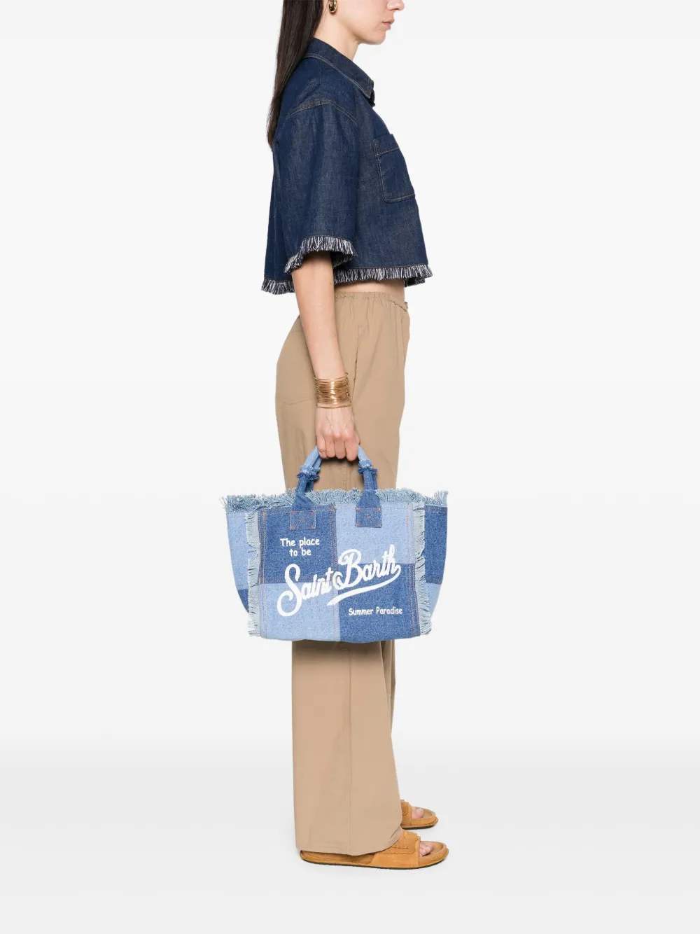 MC2 Saint Barth Colette shopper met patchwork - Blauw