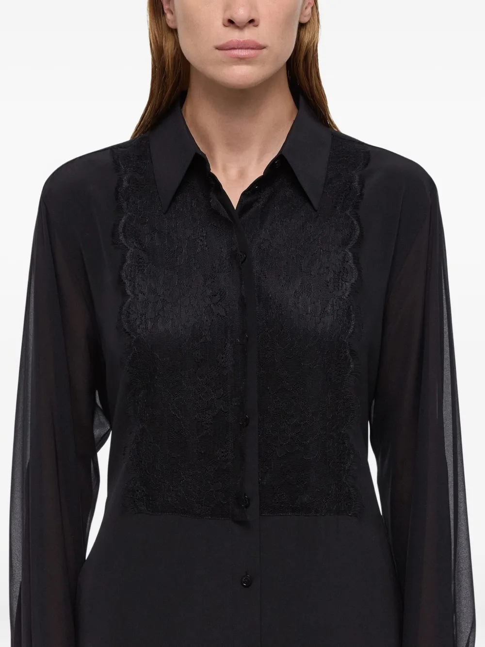 Helmut Lang lace-panel shirt Zwart