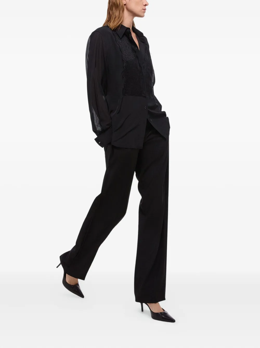 Helmut Lang lace-panel shirt Zwart