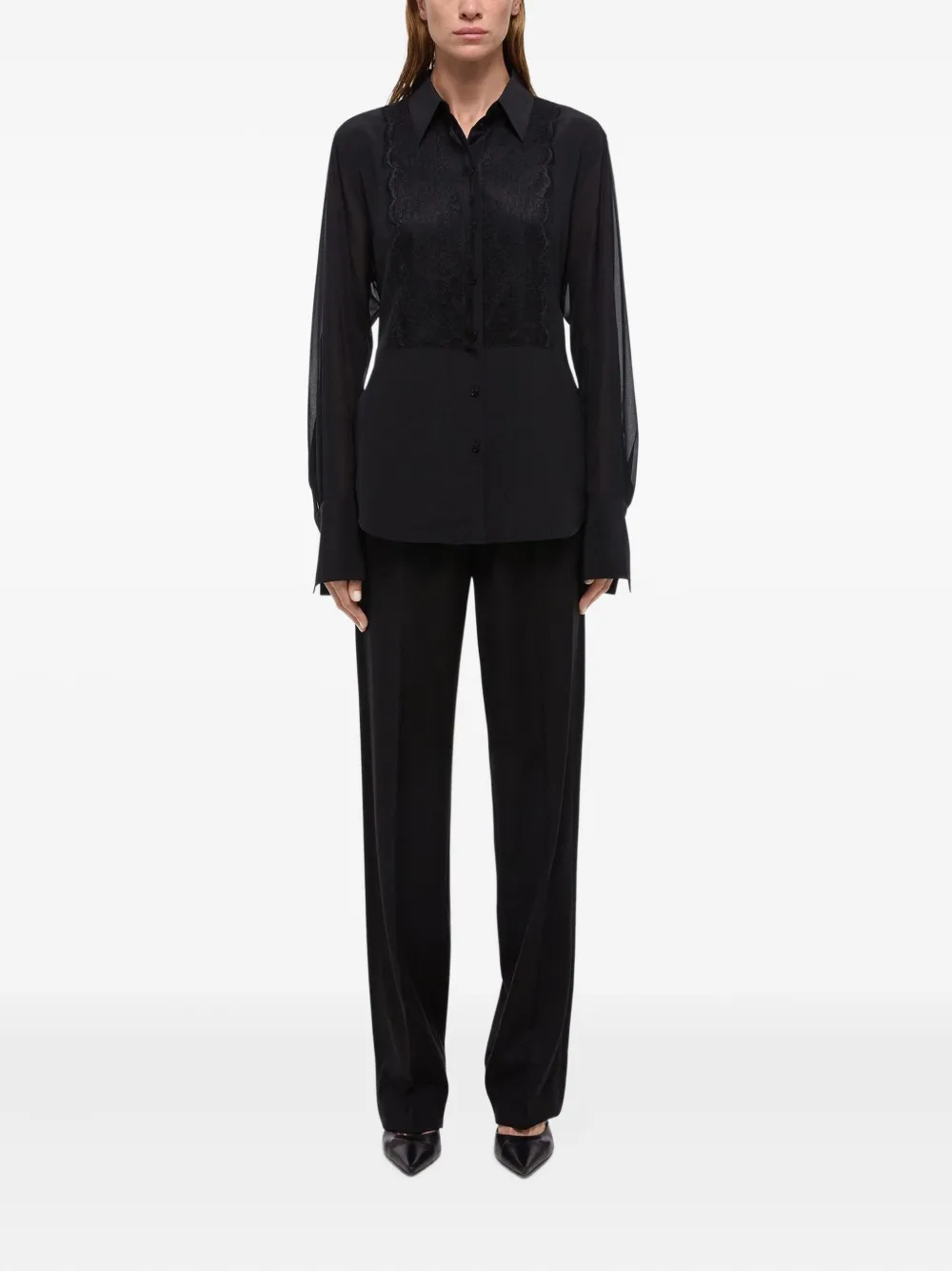 Helmut Lang lace-panel shirt Zwart