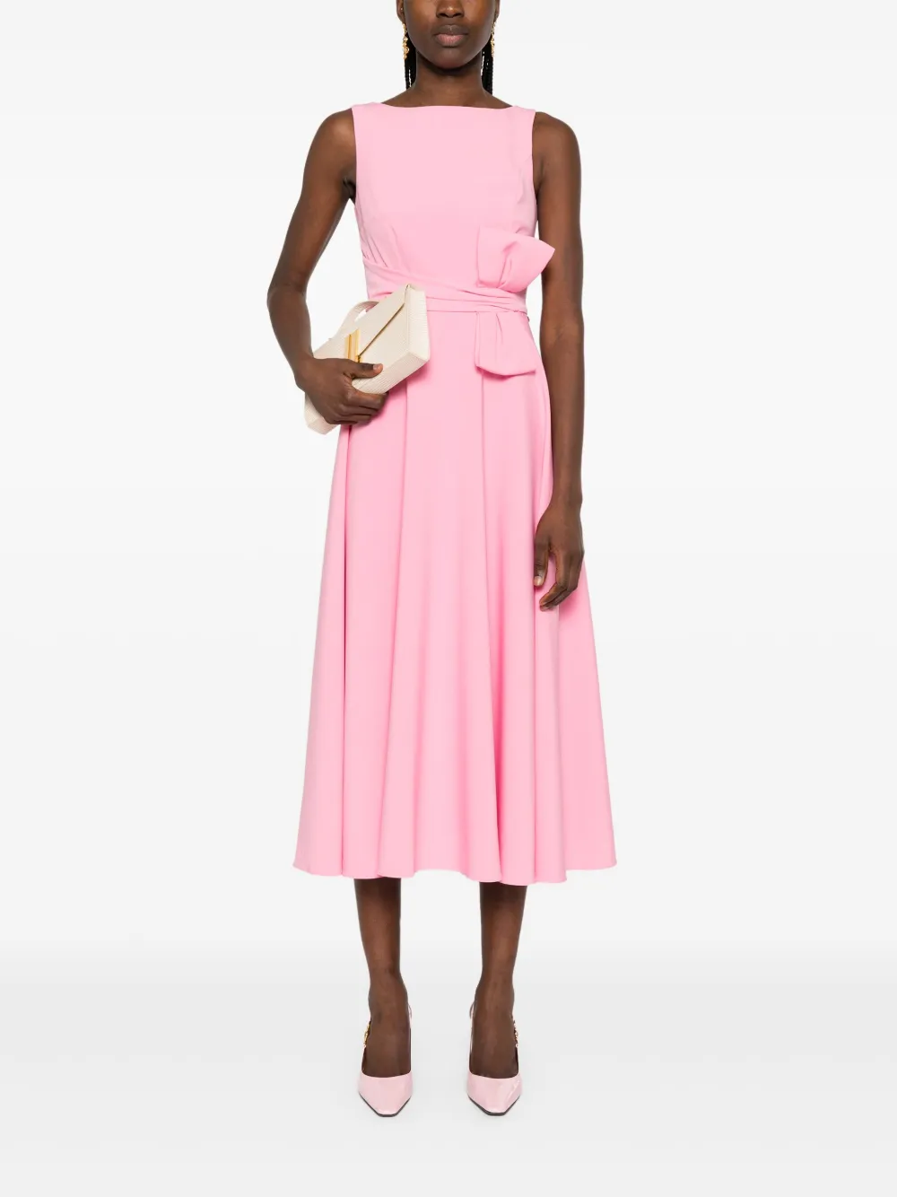 NISSA bow-detail midi dress - Roze