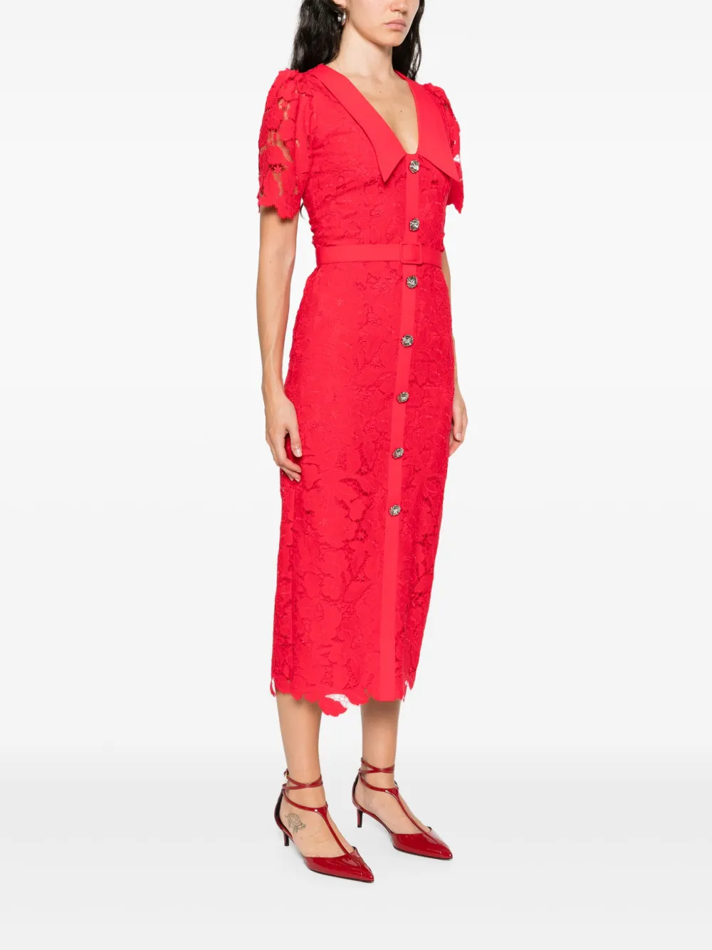 NISSA Midi-jurk met kant Rood