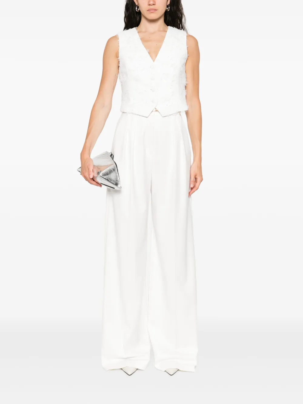 Shop Nissa Fringed Waistcoat In Weiss