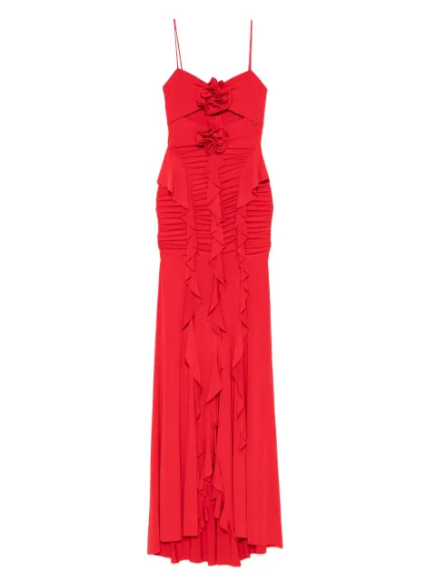 NISSA floral-appliqué ruffled maxi dress