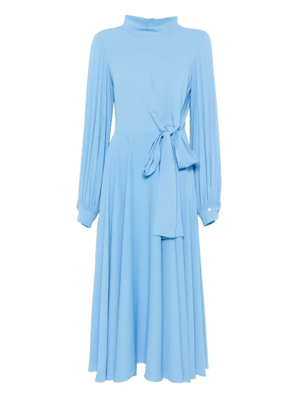 high neck blue midi dress Blue High Neck Ruffle Tiered A-Line Midi Dress