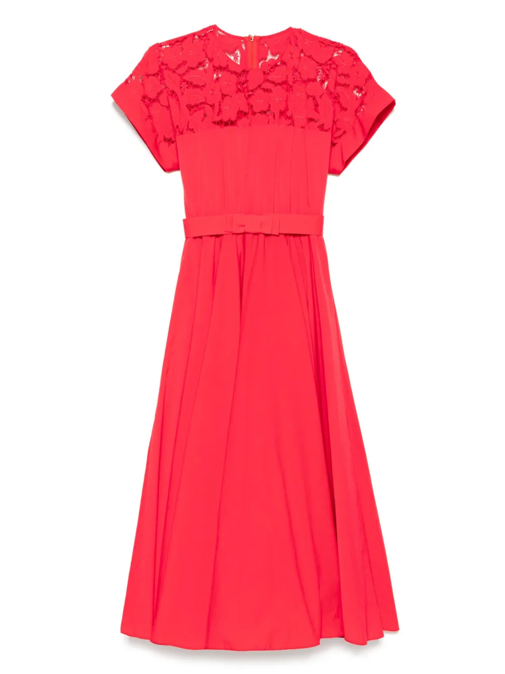 NISSA lace-panels midi dress - Rosso