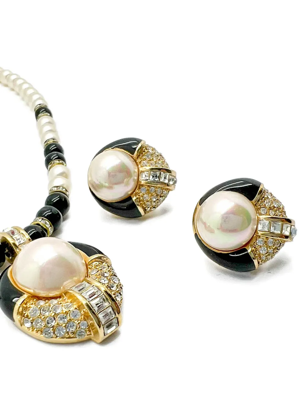 1980s Monochrome Necklace & Earrings Set