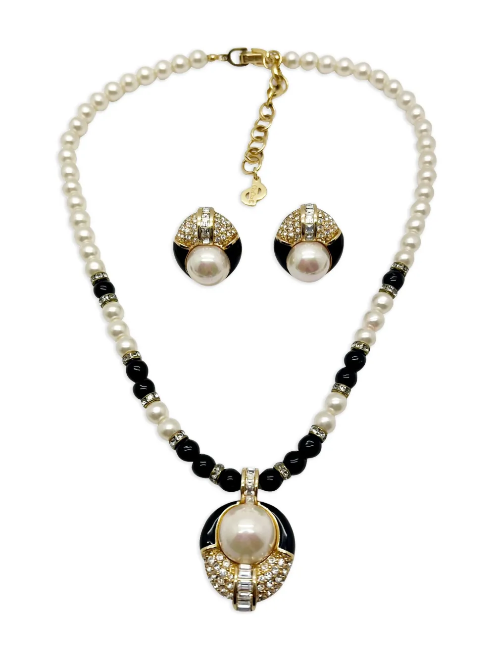 Christian Dior Pre-Owned 1980s Monochrome necklace & earrings set - Bianco