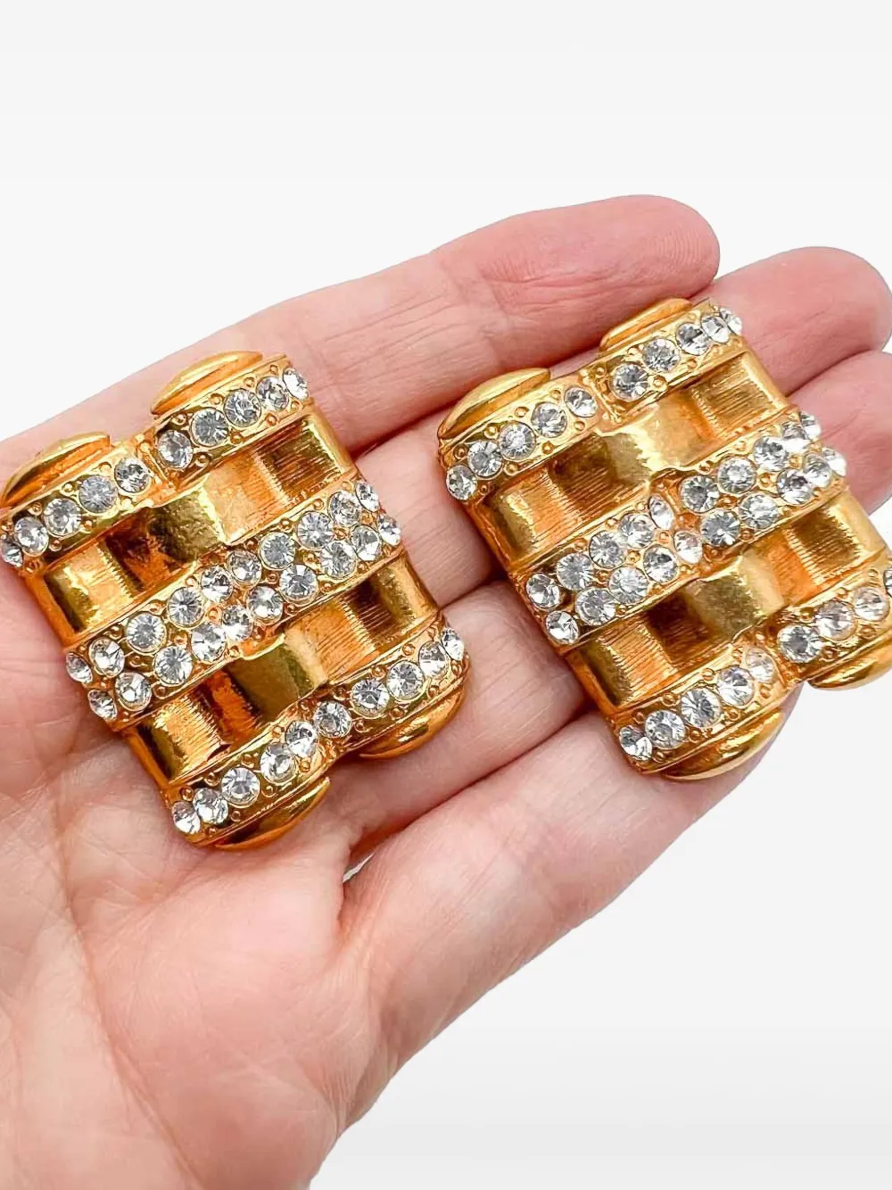 Pre-owned Jennifer Gibson Jewellery 1980s Butler & Wilson Deco Earrings In Gold