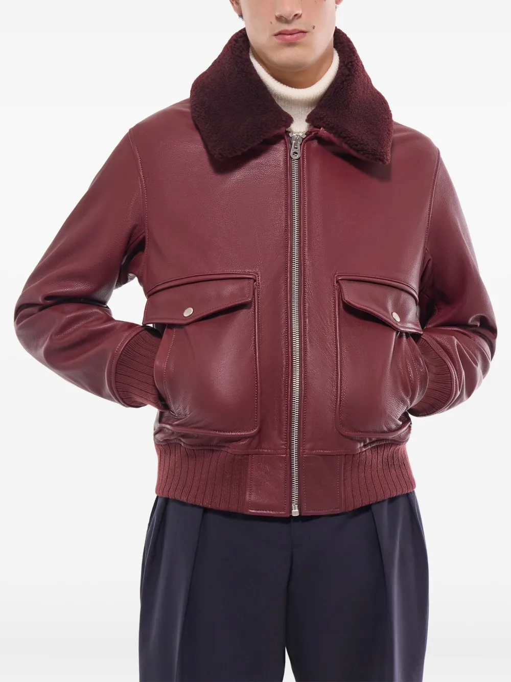  Fursac Zip-up Leather Jacket - Red 
