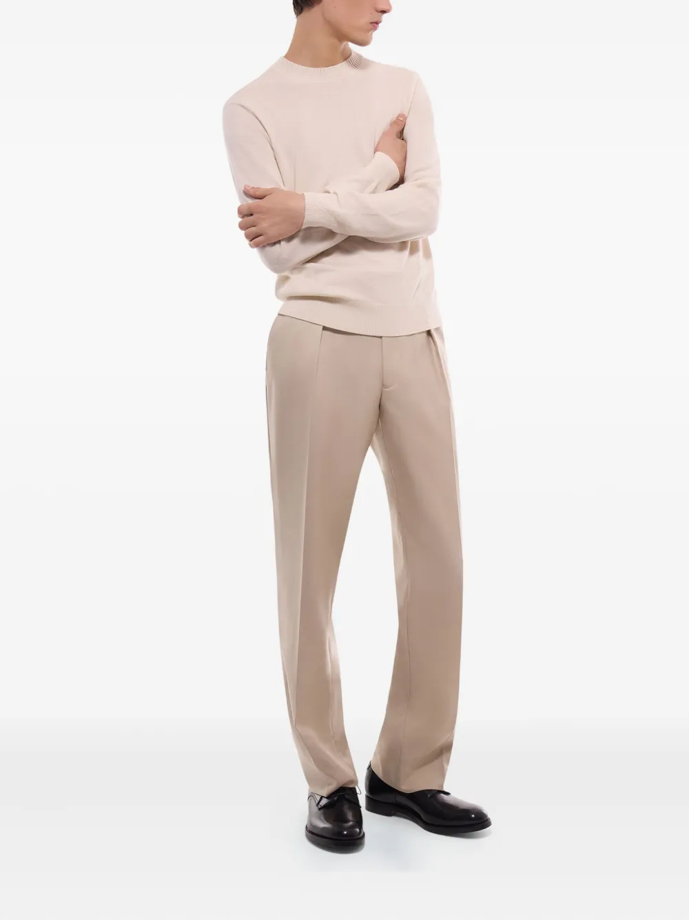 FURSAC Kasjmier trui met ronde hals - Beige