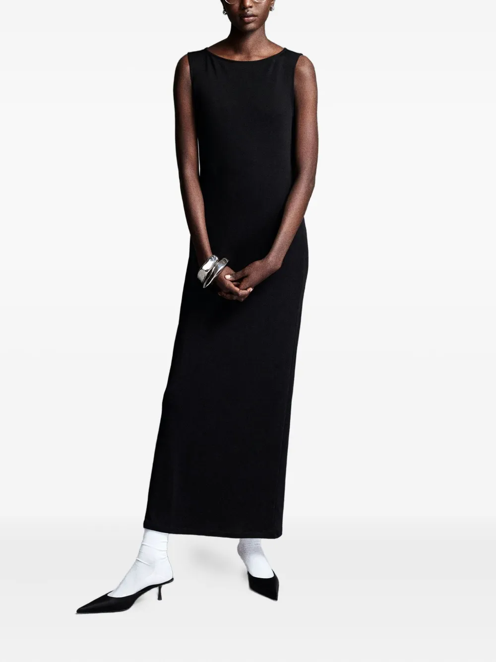 FRAME drape sleeveless midi dress Zwart