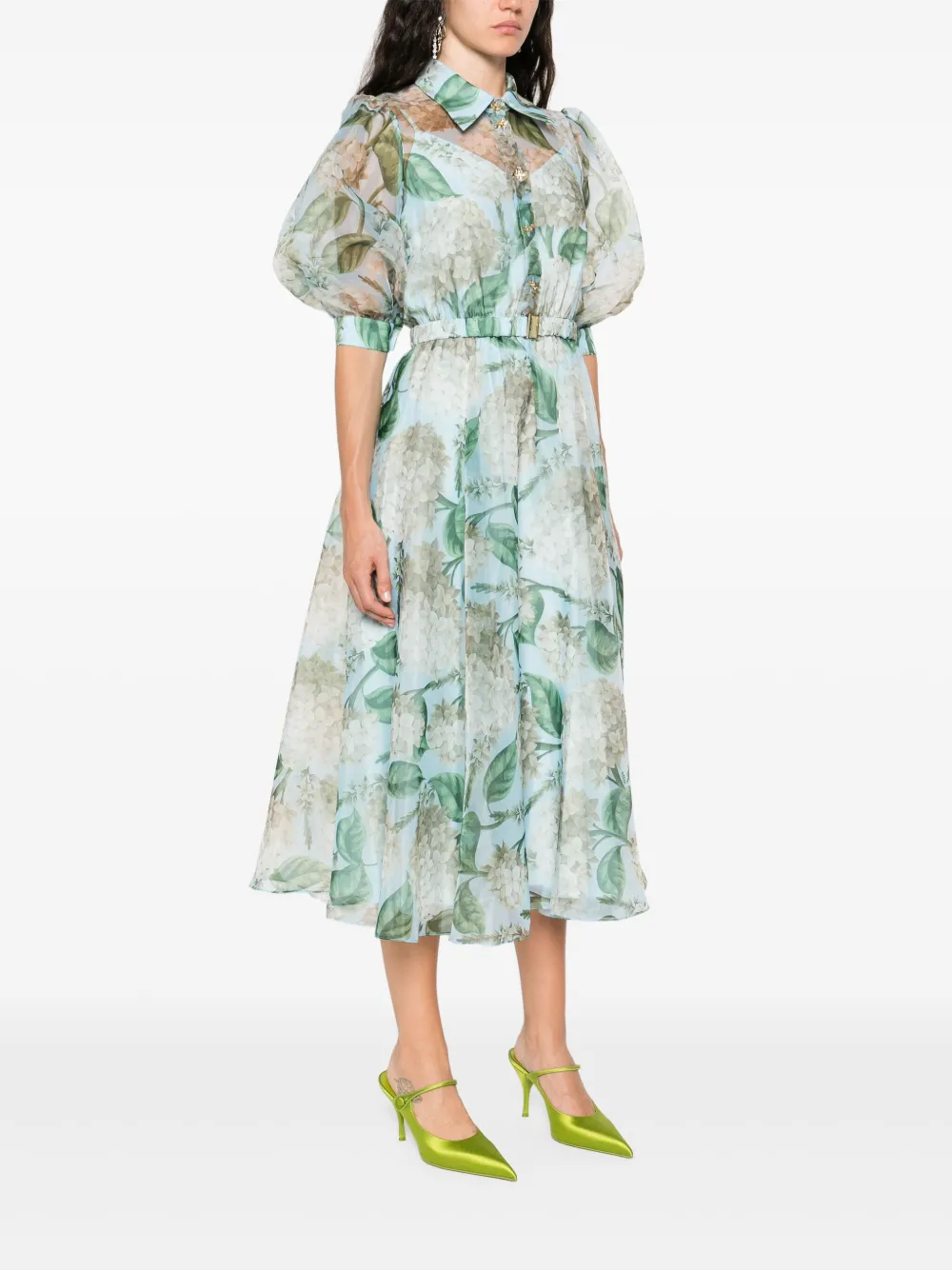 NISSA Organza midi-jurk met print Blauw