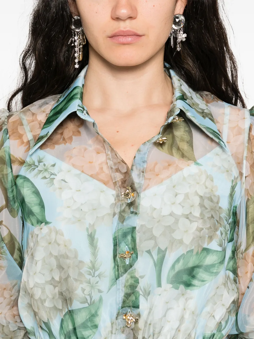NISSA Organza midi-jurk met print Blauw