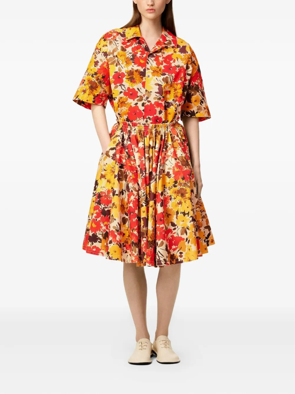 AMI Paris Katoenen midi-rok met bloemenprint - Groen