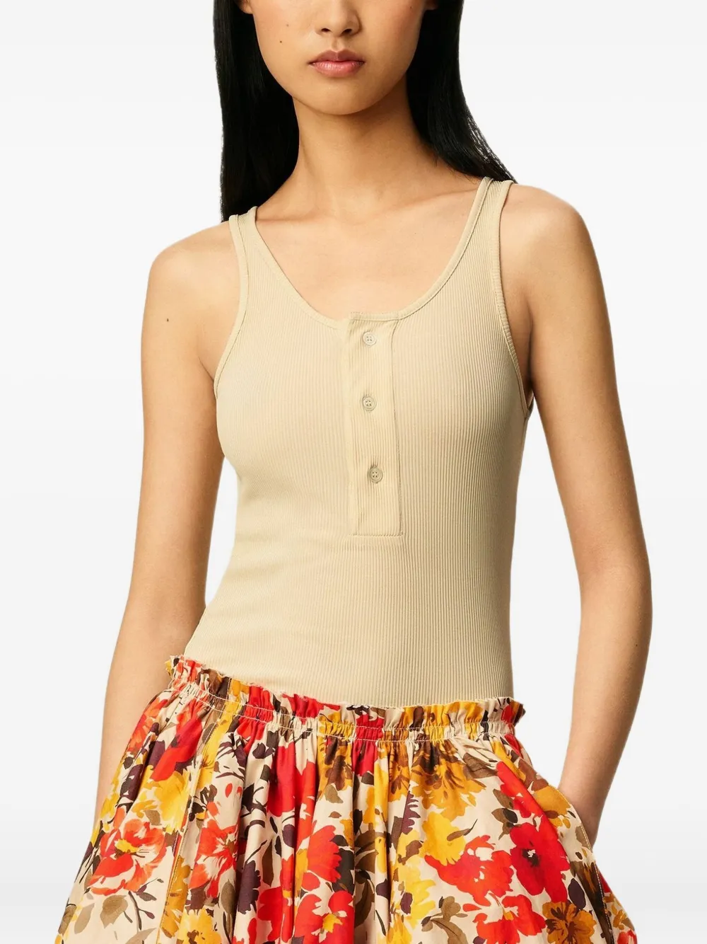 AMI Paris Geribbelde tanktop Beige