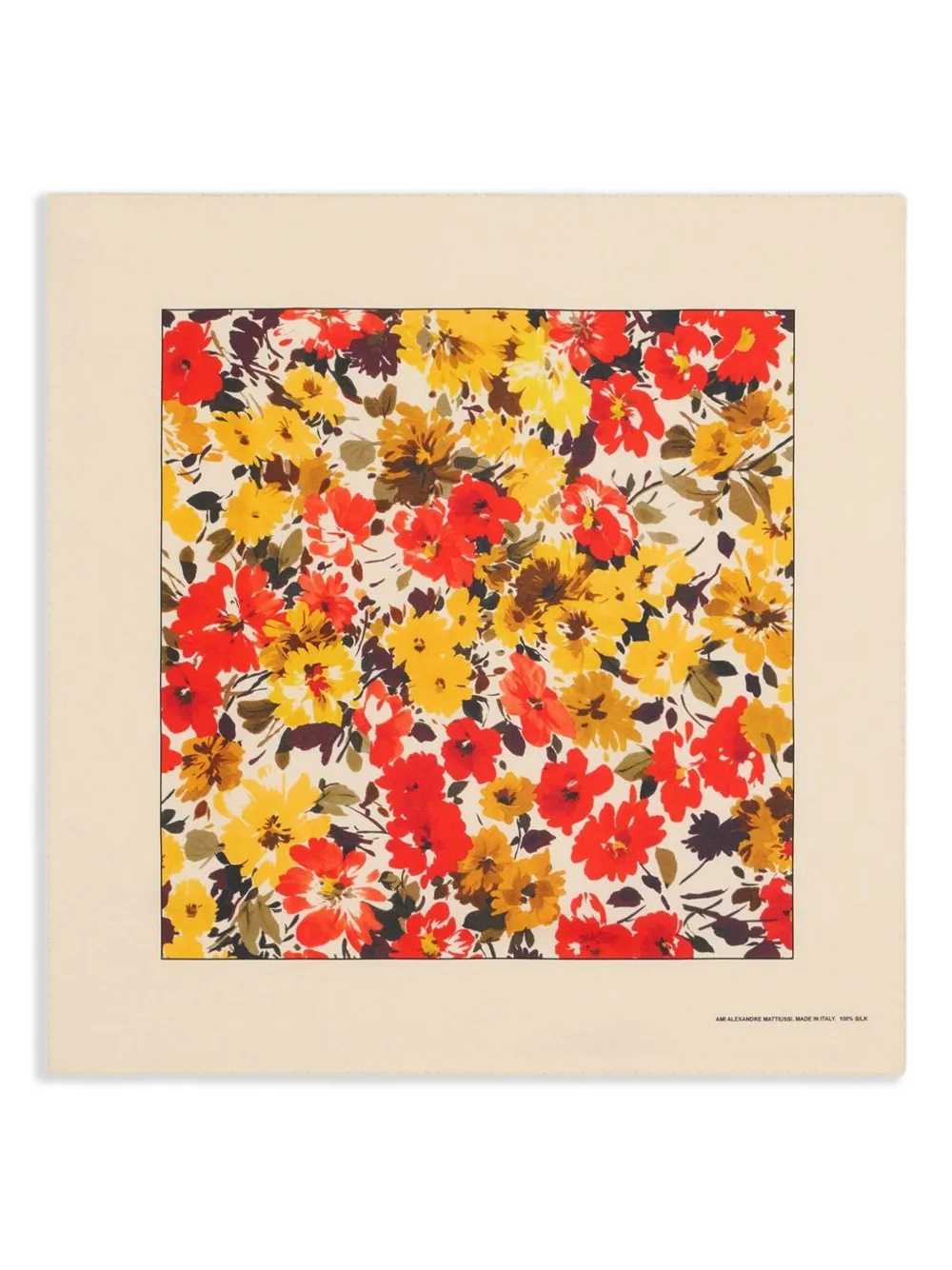 AMI Paris Zijden sjaal met bloe print Beige