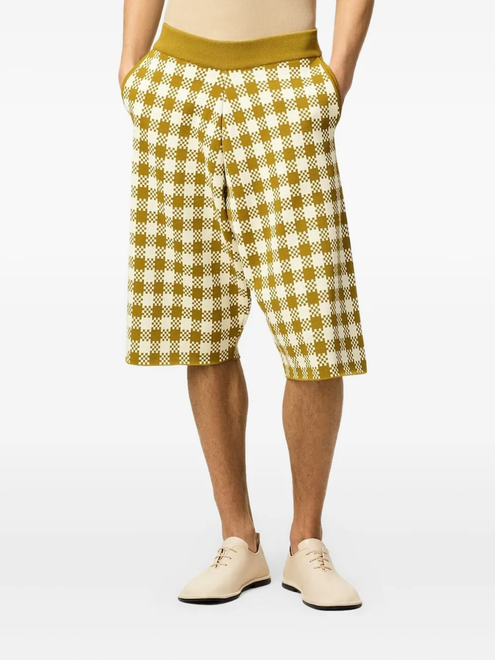 AMI Paris Geruite gebreide shorts - Beige
