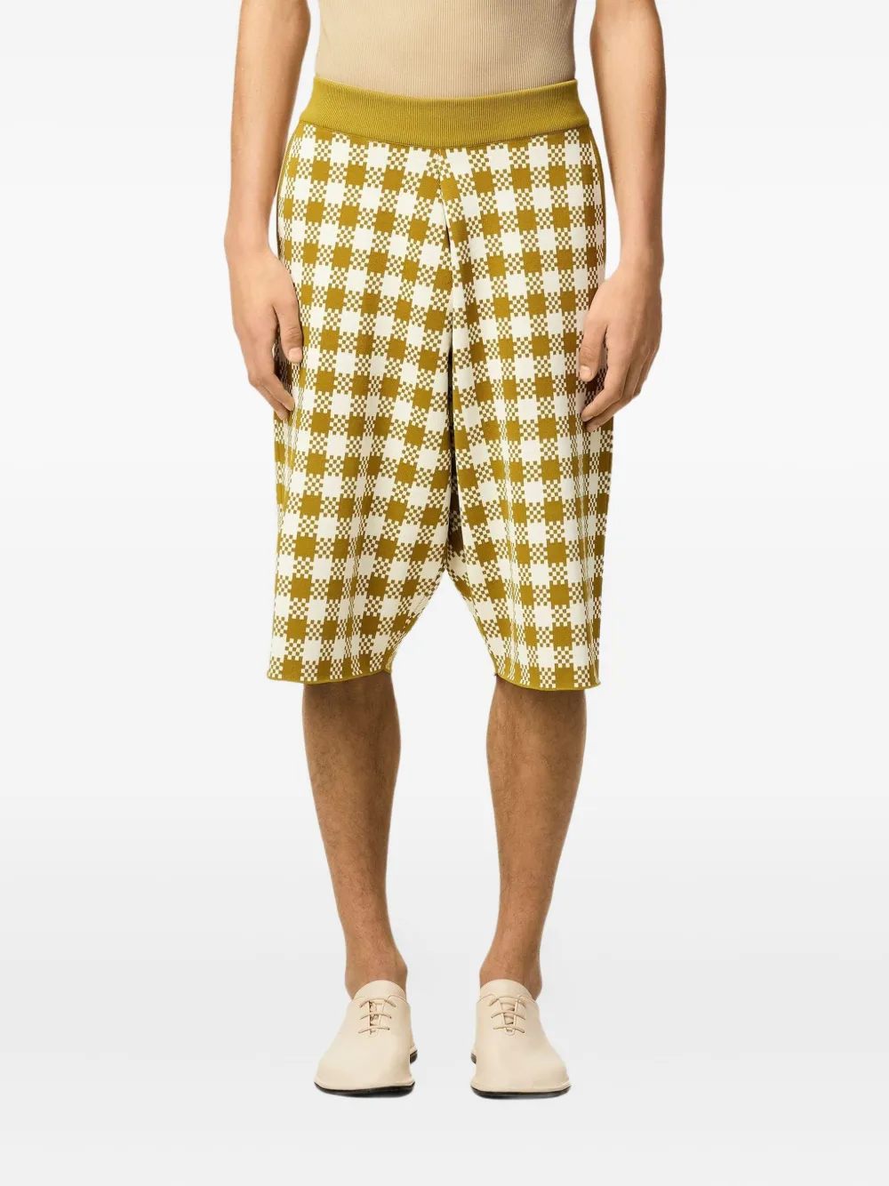 AMI Paris Geruite gebreide shorts Beige
