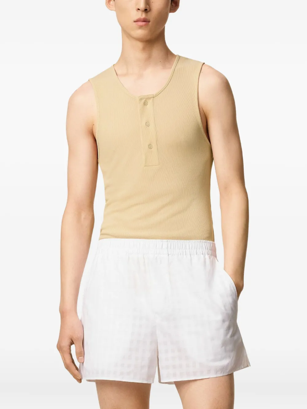 AMI Paris Geribbelde tanktop Beige