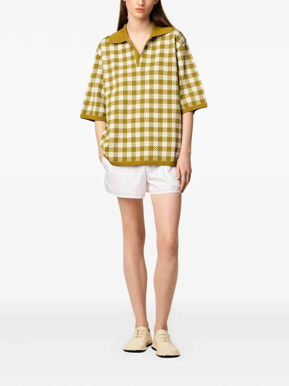 AMI Paris Geruit poloshirt met korte mouwen Beige